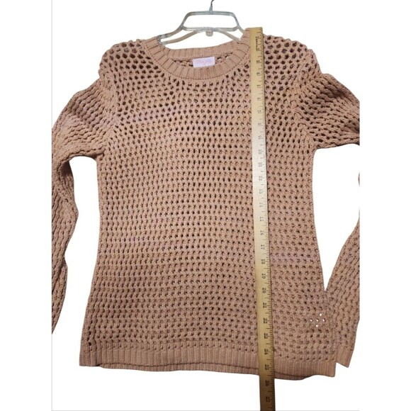 Pink Lily Women’s Small Tan Open Knit Pullover Sweater Long Sleeve Casual Top - Picture 3 of 7